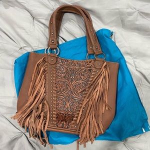 Trinity Ranch Concealed Carry Tooled Fringe Leather Purse